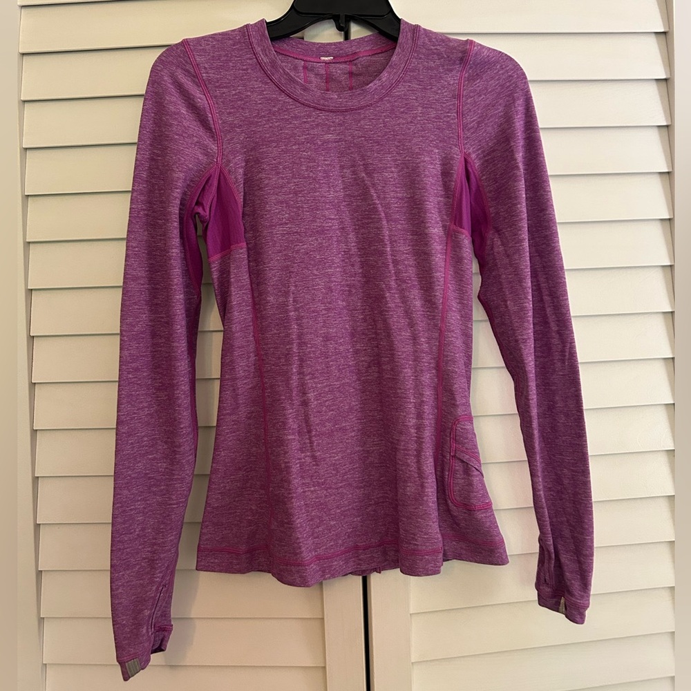 🍋LULULEMON Long Sleeve T-Shirt RUN DASH Ultra-Violet, Women’s Size 4 Ruffled EUC